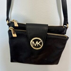 Michael Kors Black Leather Bag with Gold Accents